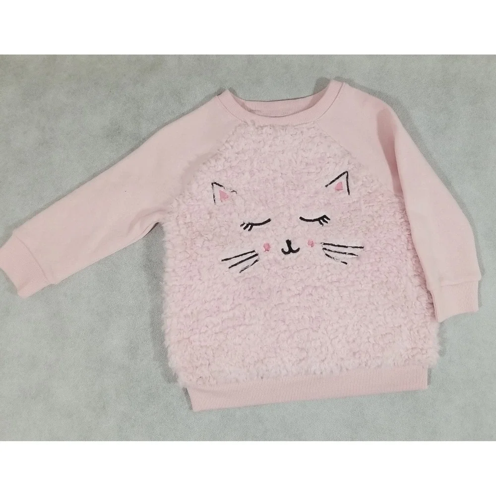 Old Navy Pullover Fleece Shirt  Pink‎ with Cat Print Girls Size 18-24 Months NEW